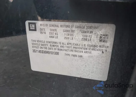 2017 Chevrolet Impala 2Lz from USA, damaged, VIN 2G1145S36H9101308